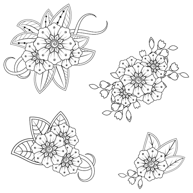 Mehndi flower for henna. Doodle ornament. outline hand draw illustration.