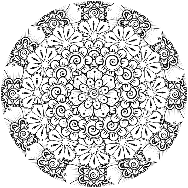 Mehndi flower for henna mehndi tattoo decoration coloring book page