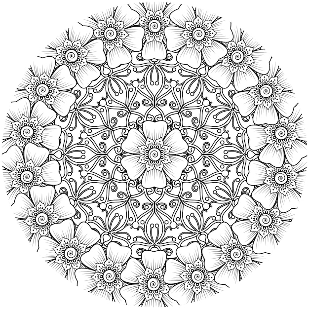 Mehndi flower for henna mehndi tattoo decoration coloring book page