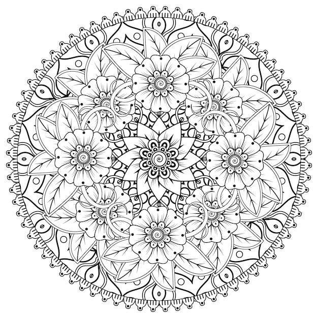 Mehndi flower for henna mehndi tattoo decoration coloring book page