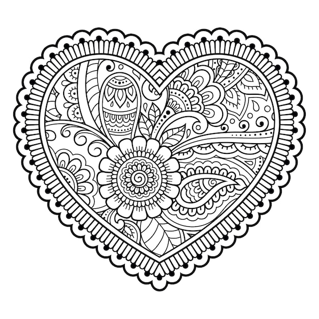 Mehndi flower pattern in form of heart . Decoration in ethnic oriental, Indian style.