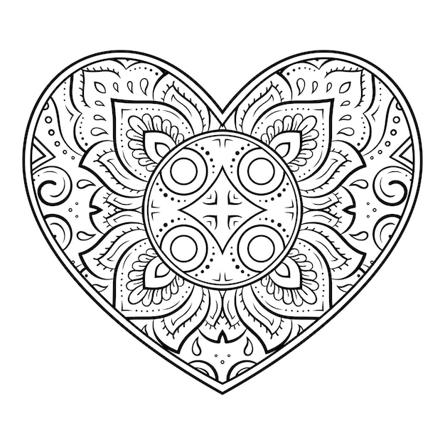 Mehndi flower pattern in form of heart for Henna drawing and tattoo Decoration in ethnic oriental Indian style Valentine's day greetings Coloring book page