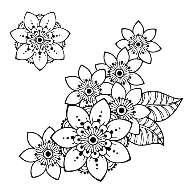 Mehndi flower pattern for Henna drawing and tattoo Decoration in ethnic oriental Indian style Doodle ornament Outline hand draw vector illustration