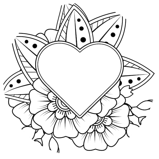 Mehndi flower with frame in shape of heart decoration in ethnic oriental doodle ornament