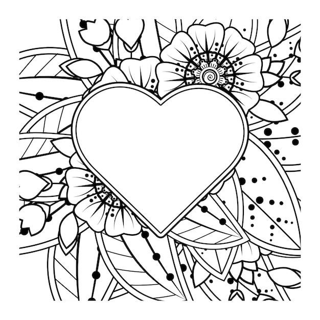 Mehndi flower with frame in shape of heart decoration in ethnic oriental doodle ornament