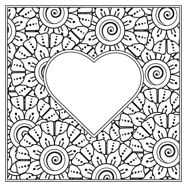 Mehndi flower with frame in shape of heart  