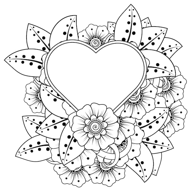 Mehndi flower with frame in shape of heart