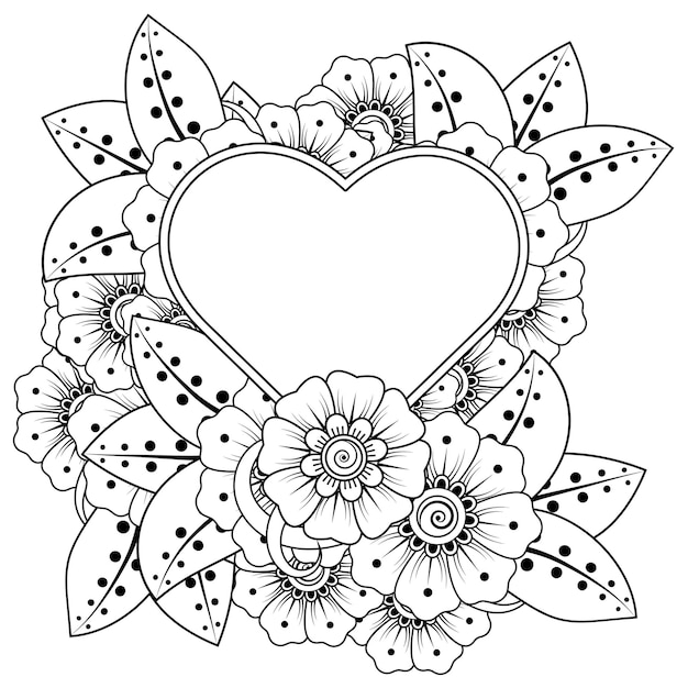 Mehndi flower with frame in shape of heart 