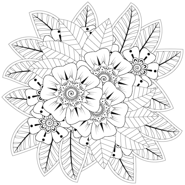 Mehndi flowers in ethnic style. Outline hand drawn  coloring page.