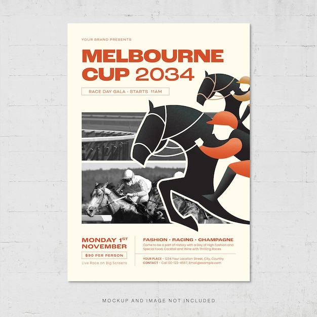 Melbourne Cup Flyer Template Horse Racing Event V5 in Vector EPS