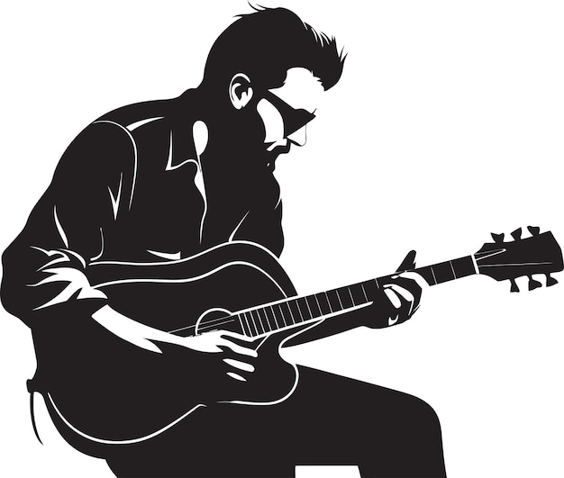 Melodic Mastery Musician Emblem Design Strumming Serenade Guitarist Icon Vector