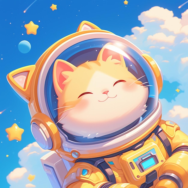 A melodious cat astronaut cartoon style