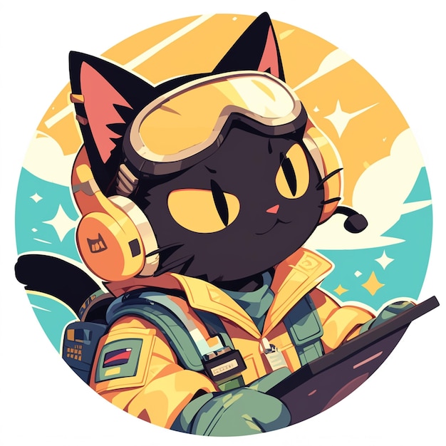 A melodious cat pilot cartoon style