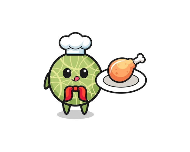 Melon fried chicken chef cartoon character , cute design