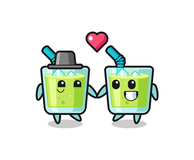 Vector melon juice cartoon character couple with fall in love gesture , cute style design for t shirt, sticker, logo element