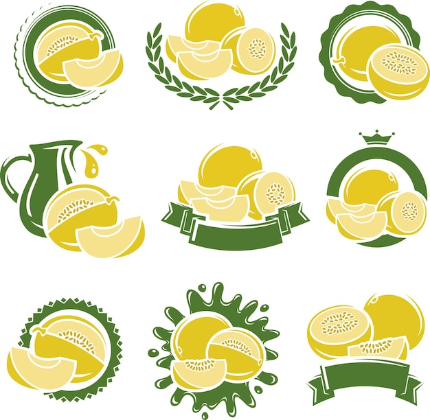 Melon labels and elements set Vector