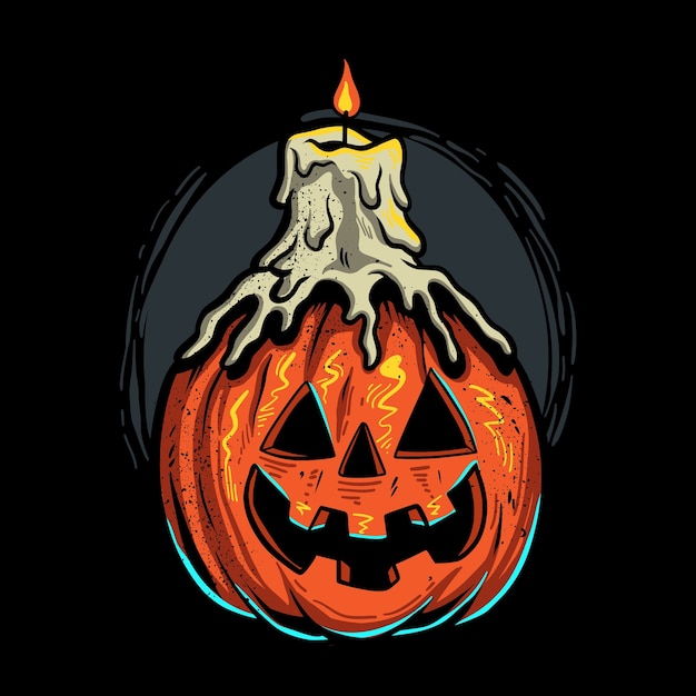 Melted candle on halloween pumpkin illustration