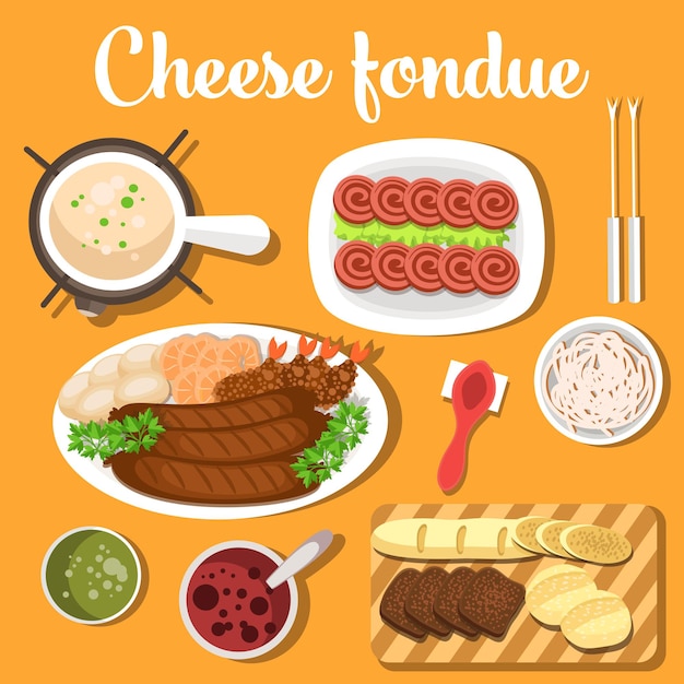 Melted cheese swiss or italian french fondue with bread