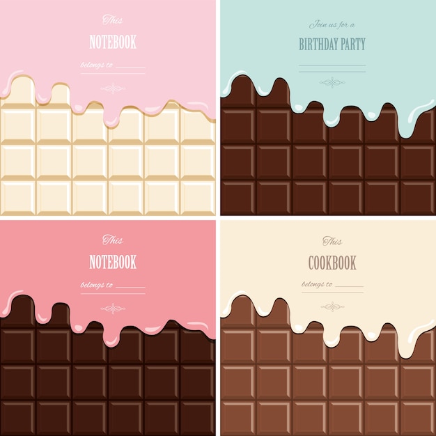 Melted cream on chocolate bar background set