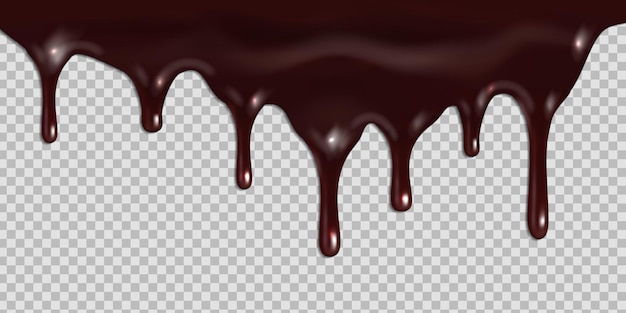 Melted dark chocolate dripping isolated on transparent background.