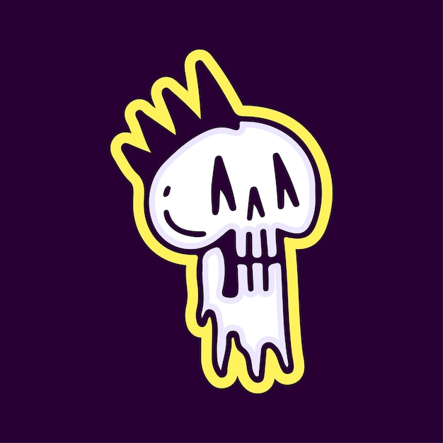 Melted punk skull head cartoon, illustration for t-shirt, sticker, or apparel merchandise.