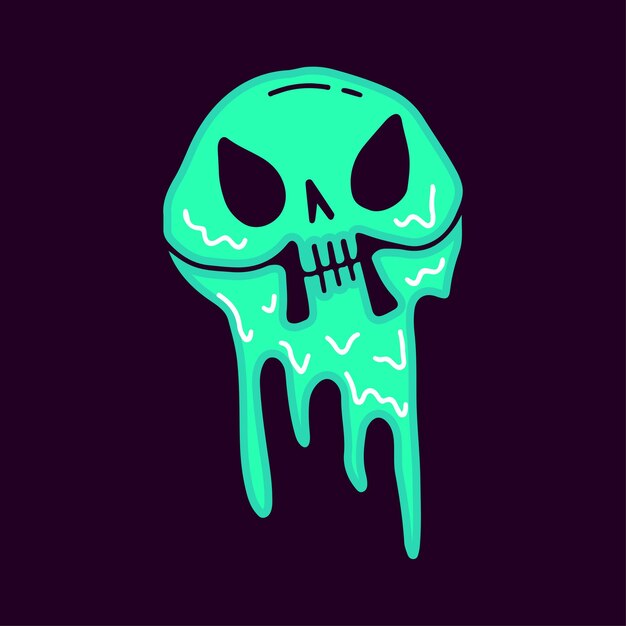 Melted skeleton head doodle cartoon, illustration for t-shirt, sticker.