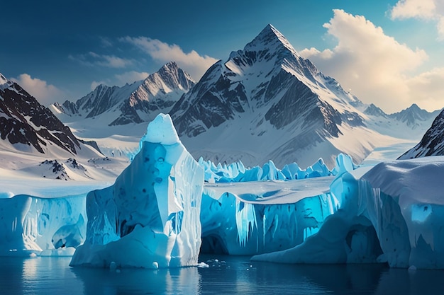 Melting icebergs and glaciers in antarctica as climate change concept illustration 3d rendering