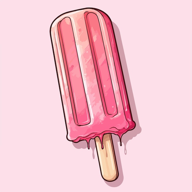 Vector melting pink popsicle on stick illustration