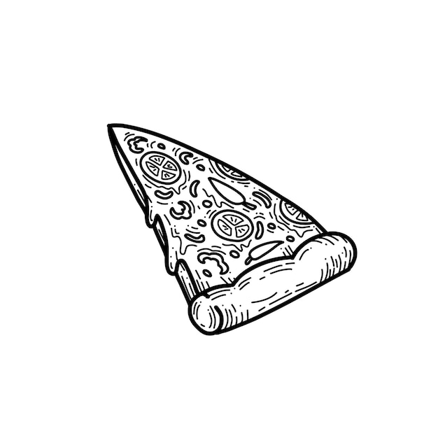 Melting slice of cheese pizza doodle food illustration hand drawing