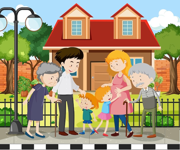 Vector member of family at home outdoor scene