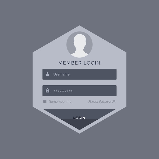 Vector member login form ui template design in hexagonal shape