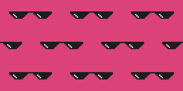 Meme pixel glasses on pink background. Seamless vector pattern. Pixel Sunglasses