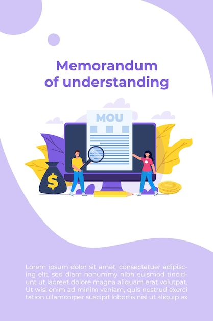 Memorandum of understanding MOU. Vector illustration.