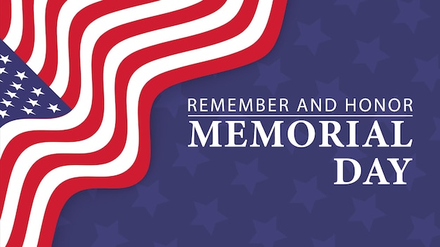 Memorial Day banner American flag wave Vector illustration