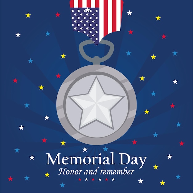 Vector memorial day medal with american flag and stars vector