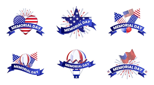 Memorial day remember and honor with the USA flag in heart banner Set Design