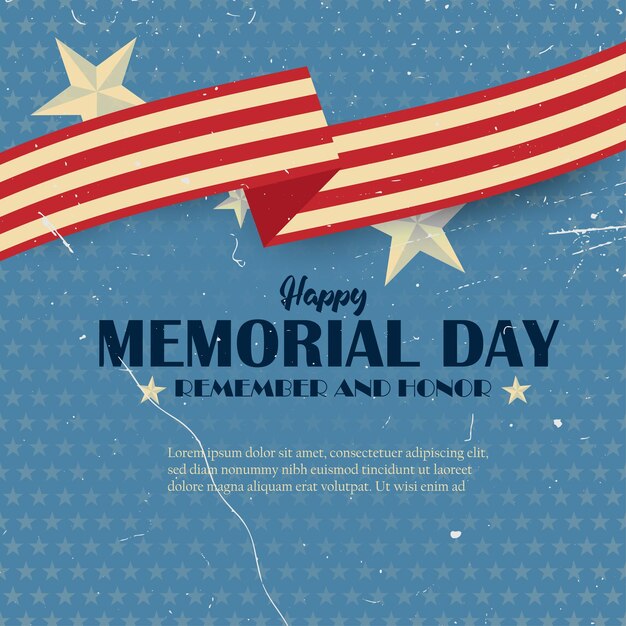 Vector memorial day usa flag waving with stars in the background vintage poster banner and template design