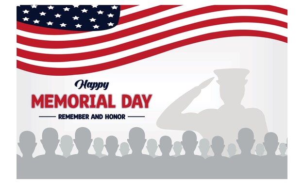 Vector memorial day with flags and soldiers in the background american national holiday event flat vector illustration