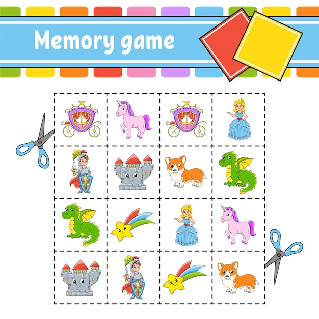 Memory game for kids. Education developing worksheet.