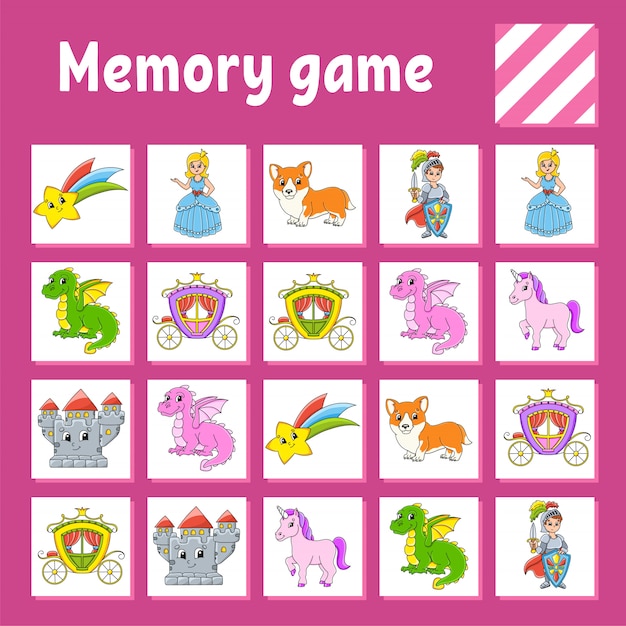 Memory game for kids. Education developing worksheet.