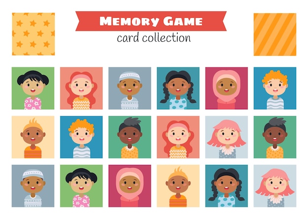 Memory game with cartoon children characters