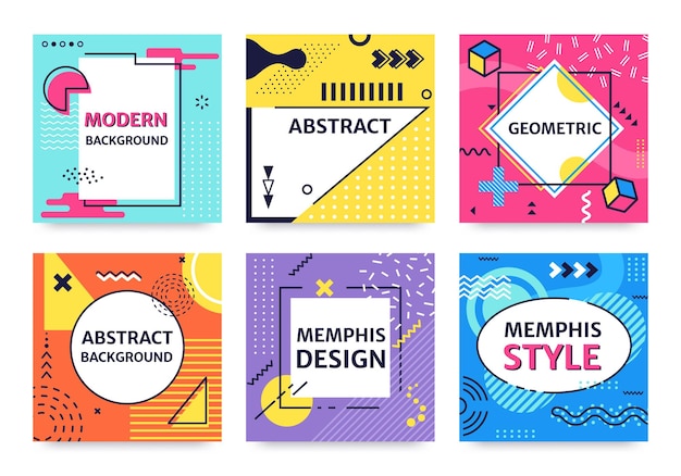 Memphis card Funky abstract poster with geometric shapes and textures Retro 90s pop art background