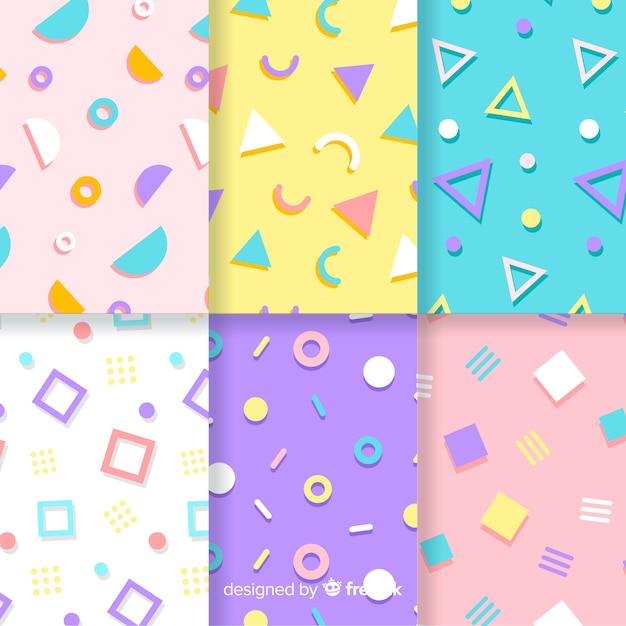 Memphis pattern collection with colorful backgrounds