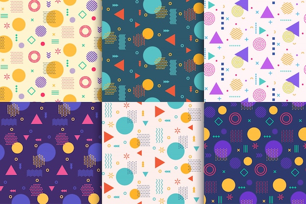 Memphis seamless pattern design set