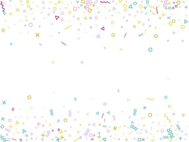 Memphis style geometric confetti background with triangle circle square zigzag and wavy line