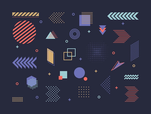 Vector memphis style geometric shapes set