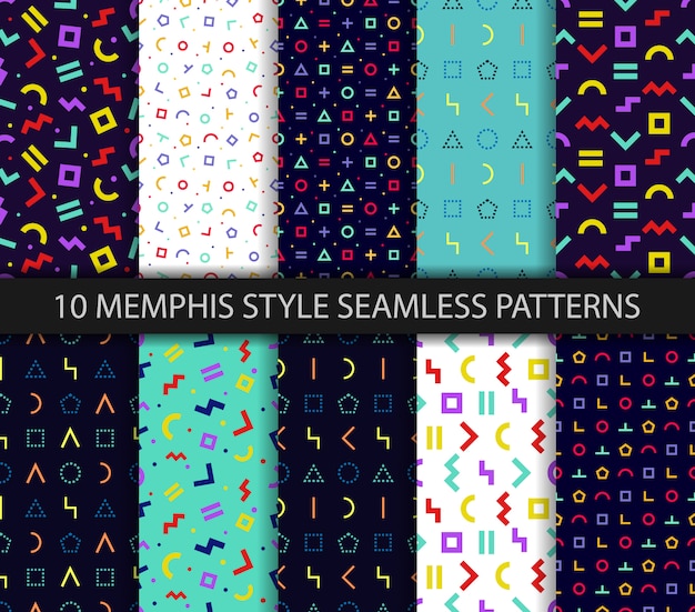 Memphis style seamless pattern. Colorful geometric set