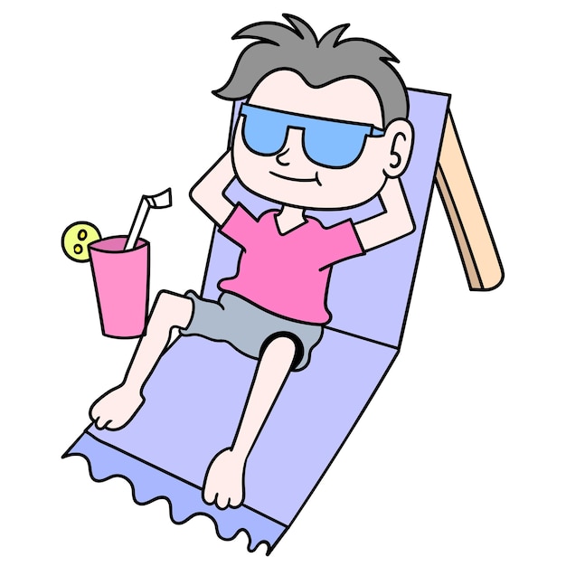 Men are relaxing lying down with cool glasses, vector illustration art. doodle icon image kawaii.