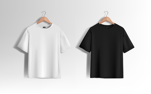 Men black and white Tshirt Realistic mockup Short sleeve Tshirt template on background