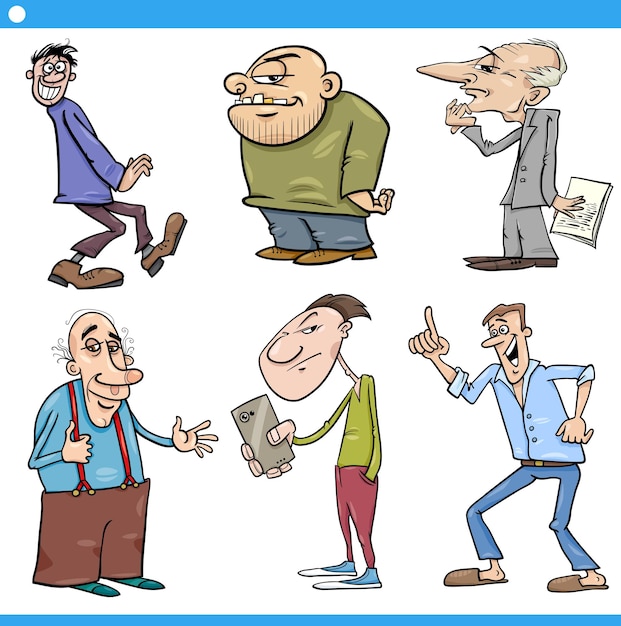 Men characters set cartoon illustration